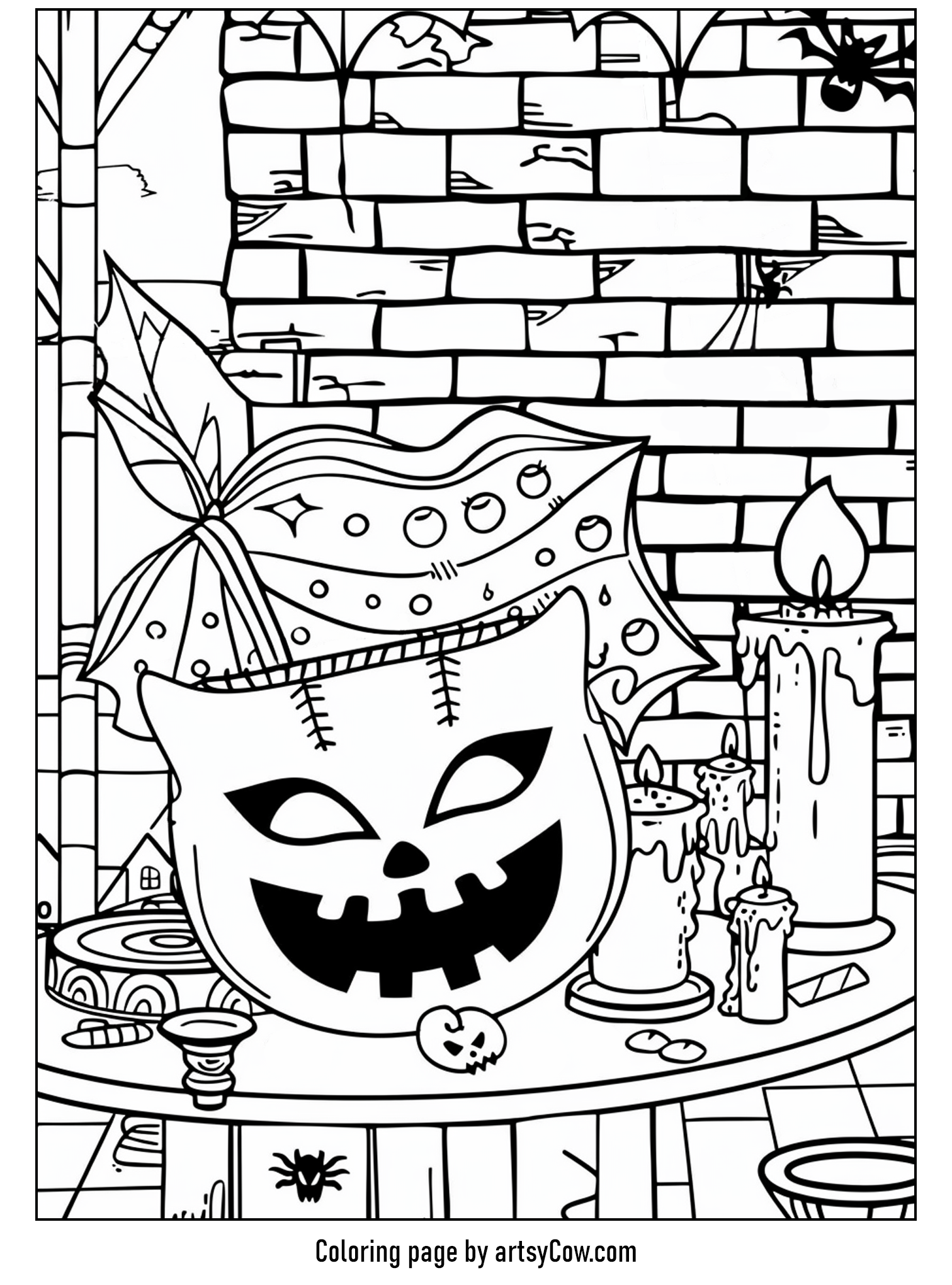 spooky mask and candlelit room art
